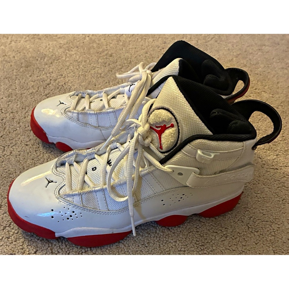 Jordan Air Jordan 6 Rings GS White Red Black Leather Sneaker US 6Y 323419